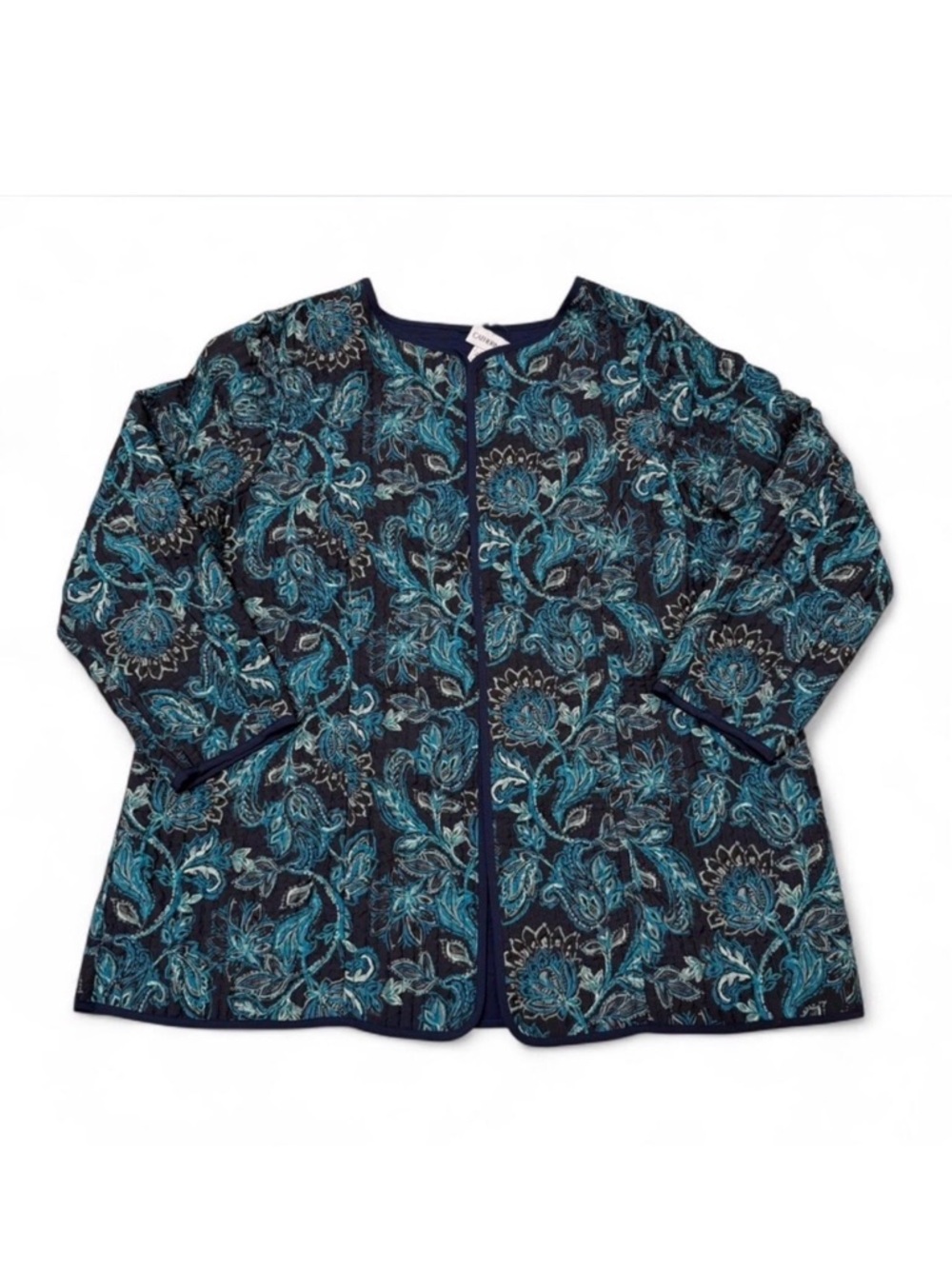 Catherines Quilted Reversible Jacket Navy Painterly Paisley Women Plus 1X Spring